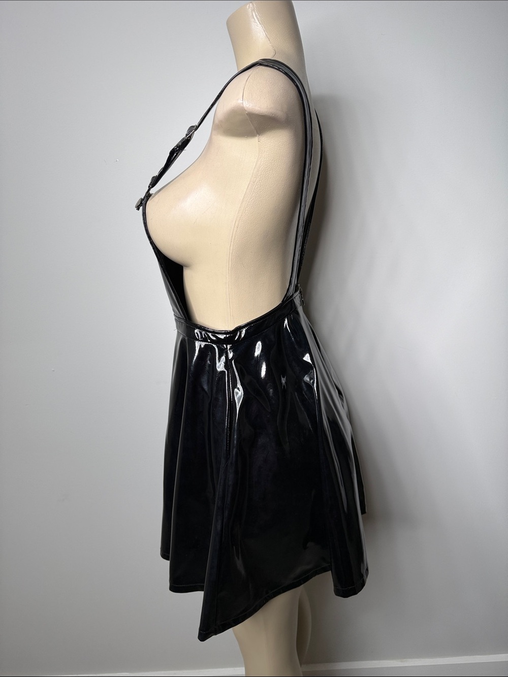 Hot Topic Black Patent Faux Leather Pinafore Dress - Picture 6 of 8